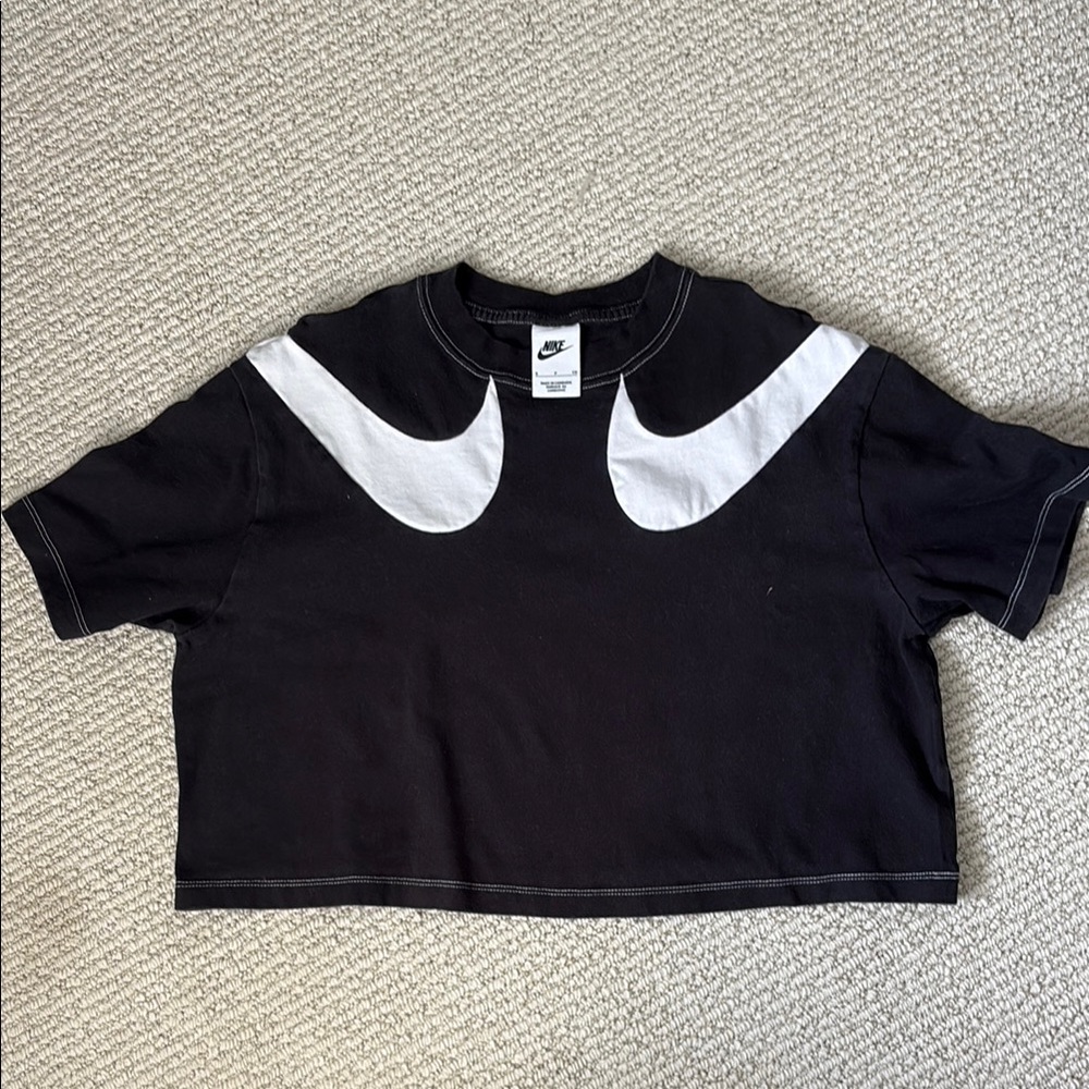 Nike Black and white Double Swoosh crop top